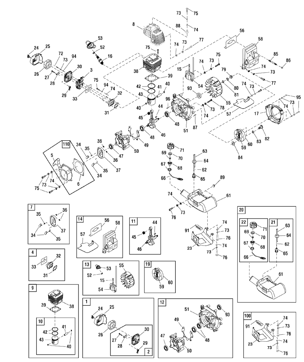 Engine Group - Bc435 (866009e) Diagram and Parts List for BC435 (866009)(2010) Briggs and Stratton Brush Cutter